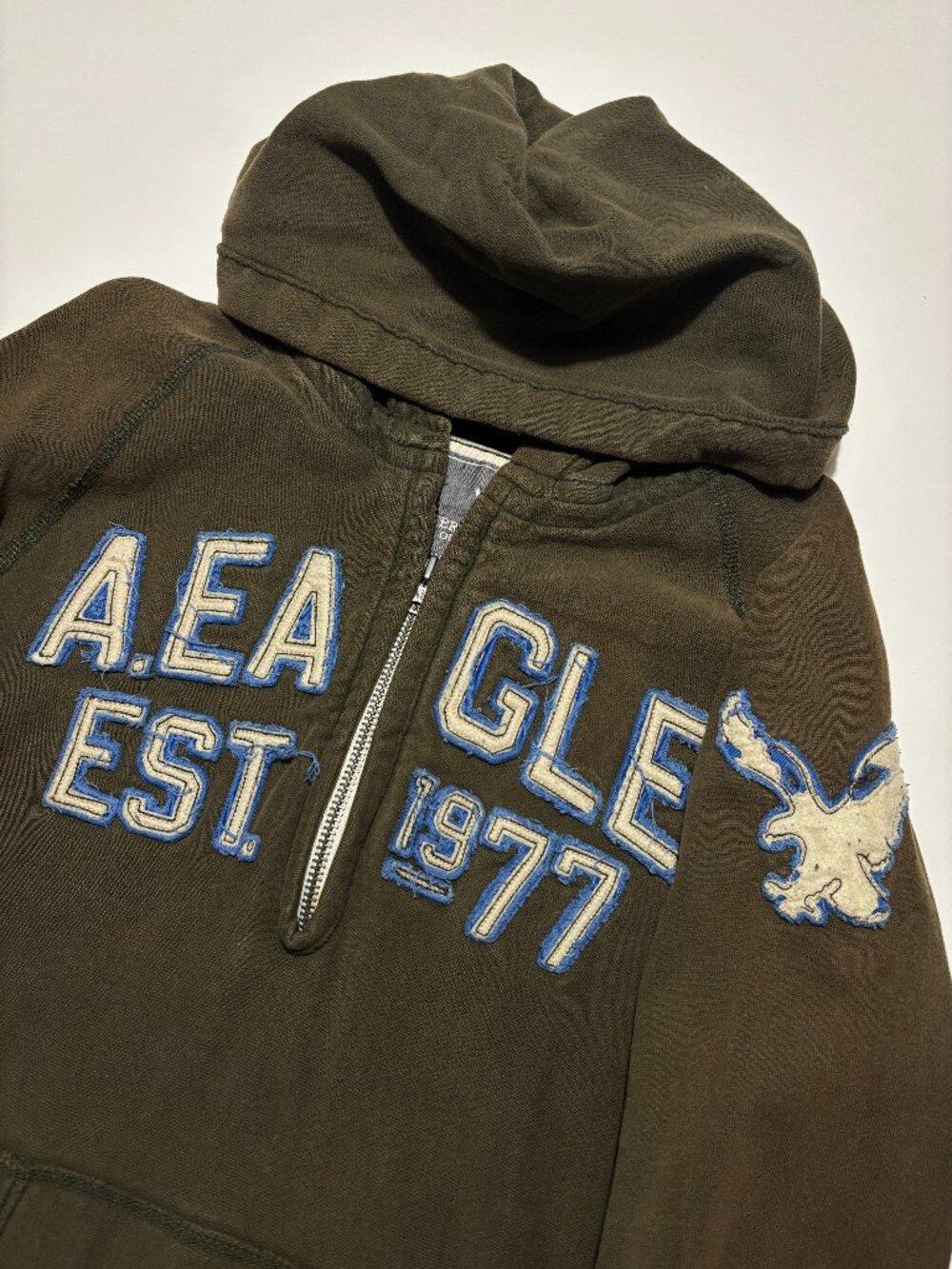 American Eagle Brown & Blue Y2K Cotton Quarter Zip